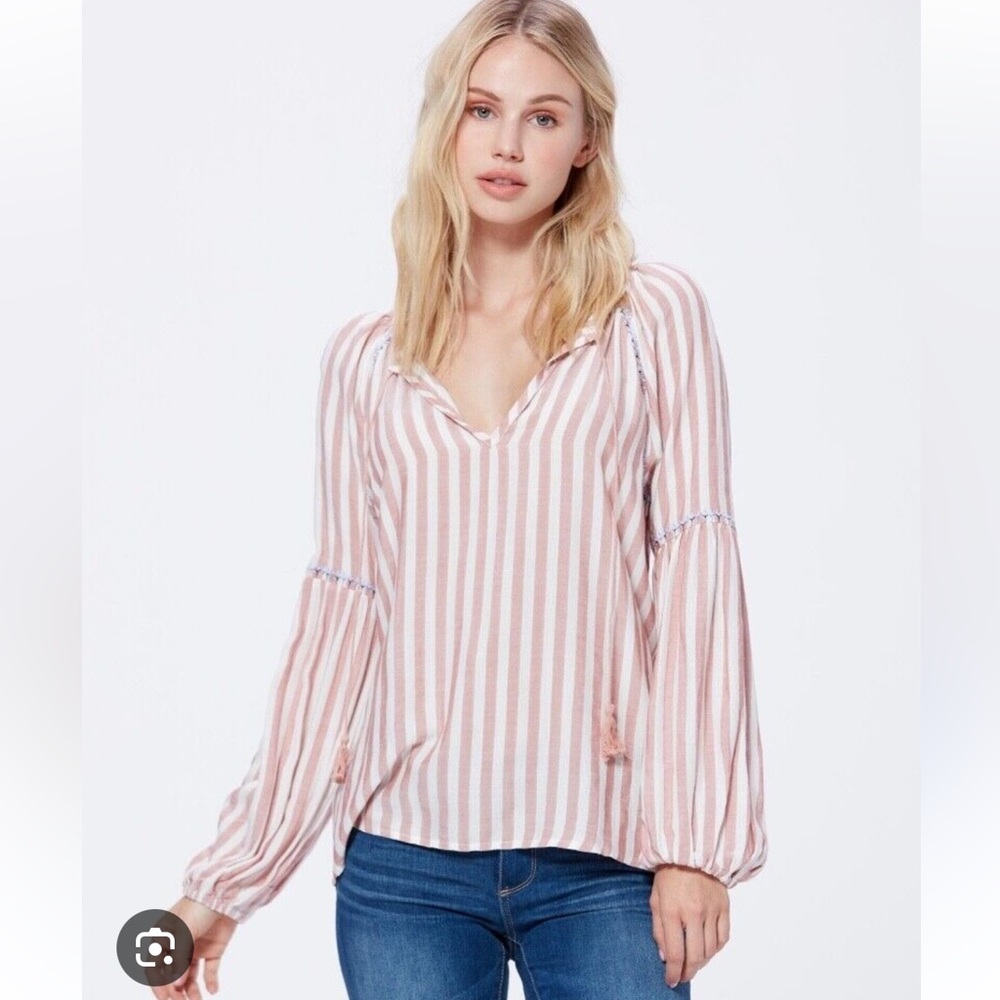 Paige Jovannie Stripe V-Neck Boho Long Sleeve Blouse Clay Pink XS worn Once EUC